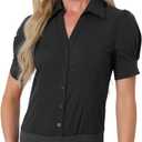 Allegra K Women's Button Down Leotard Shirt Short Sleeve Collared Business Work Bodysuit Tops Small Black