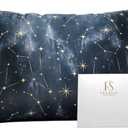 King Galaxy Constellation Print Silk Pillowcase for Hair and Skin, 22 Momme 100% Mulberry Silk Pillow Cases with Zipper, 20"x36"
