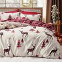 Bedsure King Size Christmas Duvet Cover Set - Festive Bedding Collection Featuring a Reversible Red Plaid Buffalo Check Design, Includes 1 Duvet Cover and 2 Pillow Shams (King, Reindeer)