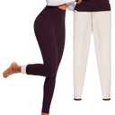 FULLSOFT Fleece Lined Leggings for Women – Thick High Waisted Winter Warm Yoga Pants Workout Tummy Control Thermal Warm Leggings(Plum Purple,Small)