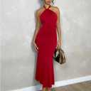 SOLY HUX Women's Bodycon Maxi Dress Halter Neck Sleeveless Backless Twist Party Club Going Out Long Dresses (Red, M)