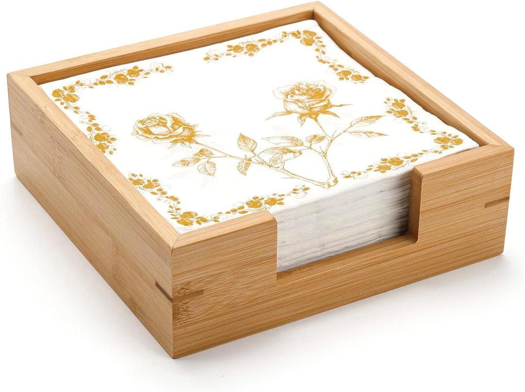Bamboo Napkin Holder Square, 7.5" x 7.5" x 2.5", Wood Napkin Tray, Wooden Luncheon Napkin Holder for Kitchen Table Countertop