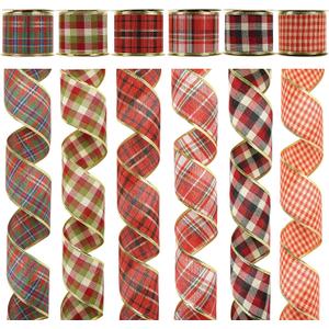 MEEDEE Buffalo Plaid Ribbon - 2.5 Inch, 6 Rolls, 36 Yards Wired Christmas Tree Ribbon for Wreath & Tree Decorations