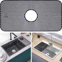 LONGFITE Sink Protector Mat 24.8"x 13" Silicone Farmhouse Kitchen Single Sink Mat Draining Heat Proof Mat with Center Drain