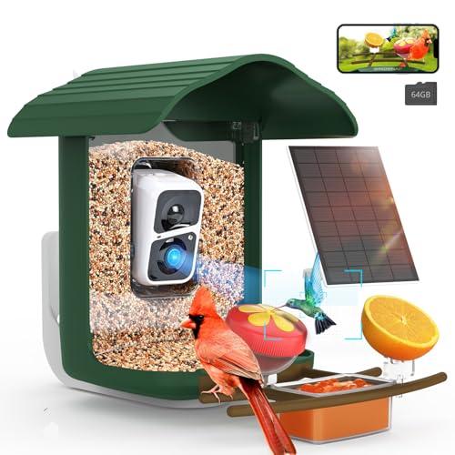 birdsnap® PAV-Bird Feeder with Camera,2K HD with 64GB Card, AI Identify Smart Bird House Cam Solar Panel,Live Stream,Motion Detection,Auto Record Video for Backyard Outdoors,Ideal Gift for Bird Lover