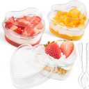 Qeirudu 50 Pack 5 oz Heart Shaped Dessert Cups with Lids and Spoons, Mini Dessert Shooter Cups Cute Plastic Parfait Cups for Party Serving Cheesecake Mousse Pudding