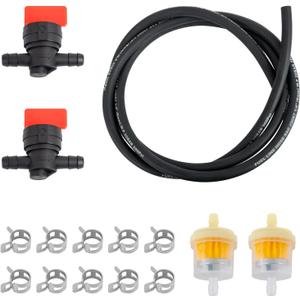 1/4 Inch Gas Fuel Line Kit 2m/6 Feet Hose, 2Pcs Shut Off Valves, 2Pcs Magnetic Fuel Filters, 10Pcs Hose Clamps Compatible with Lawn Mowers, Tractors, Tillers, Snow Blowers Durable & Easy Installation