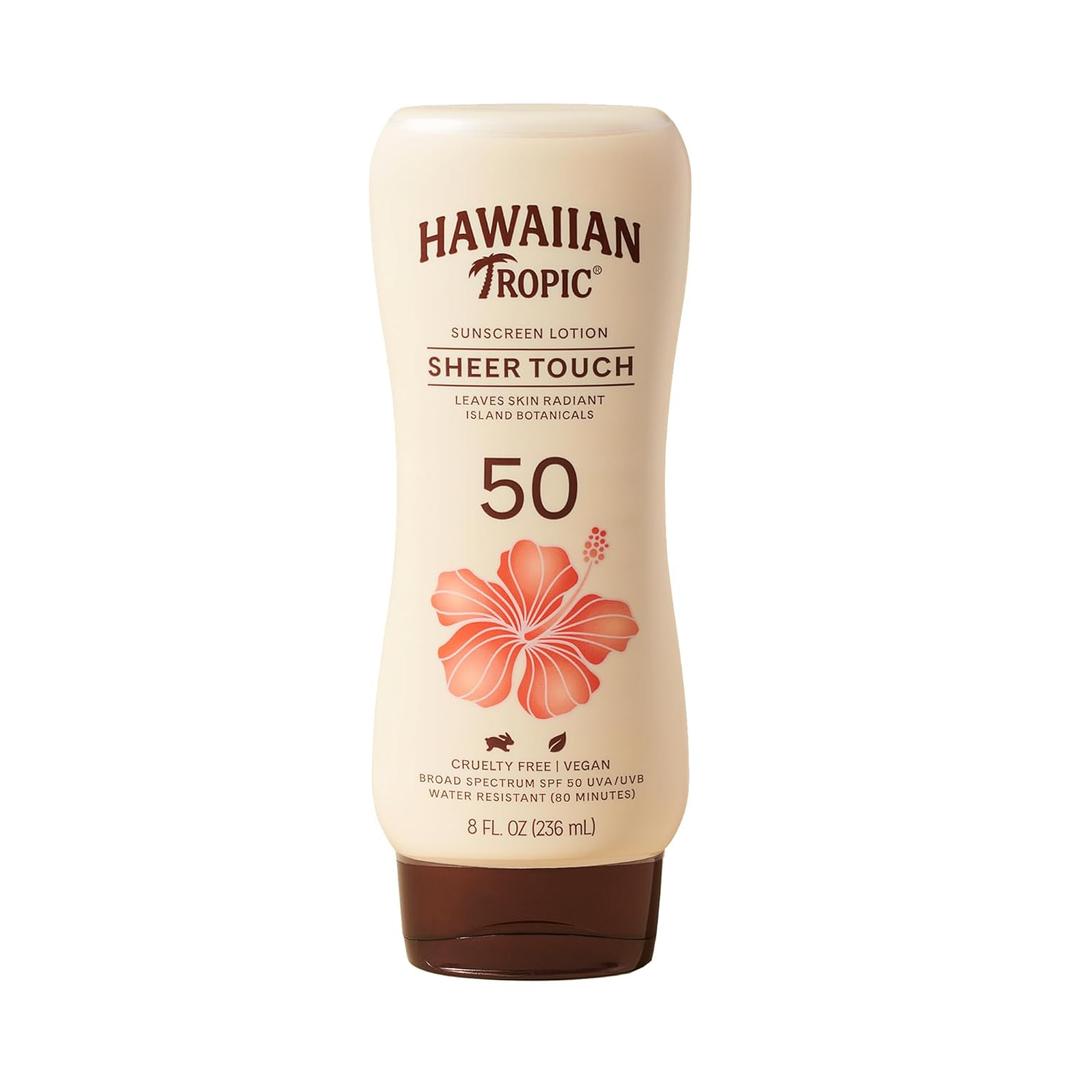 Hawaiian Tropic Sunscreen Sheer Touch Broad Spectrum Sun Care Sunscreen Lotion - SPF 50, 8 Ounce (Pack of 2)
