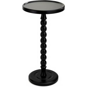 Small Accent Wood End Table, 12inch Round Bedside Table, Natural Side Table Nightstand for Family, Bedroom, Living Room, Handcrafted Finish, Black (11.8 inch)