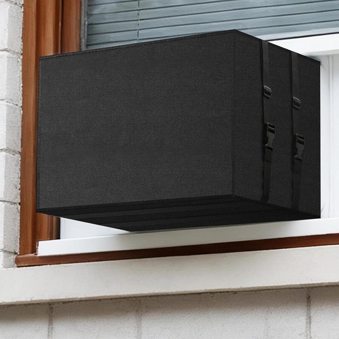 600D Window Air Conditioner Covers for Outside Unit for Winter Insulation, Winter Ac Covers Outdoor Heavy Duty, Waterproof Defender with Adjustable Strap(Black-M-21"W x 16"D x 15"H)