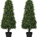 3ft Artificial Boxwood Topiary Trees (Set of 2) - UV Resistant Faux Plants Outdoor, Realistic 36" Fake Cone Bushes and Shrubs for Front Porch, Planter, Patio - Low Maintenance & Evergreen