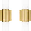 Bathroom Light Fixtures Set of 2, 2 Light Vanity Lights for Mirror with Milk Glass Shade, Up and Down Wall Sconces for Bathroom Bedroom Hallway, Brushed Gold, VL834-BG-ML-2PK