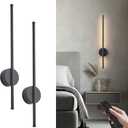 Battery Operated Modern Wall Sconces, Dimmable Wireless Wall Light Set of Two with Remote Control, 3 Color Temperatures, Rechargeable LED Wall Sconce for Bedroom, Living Room, Hallway, 23.6 Inch Black