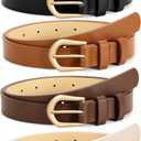 VONMELLI 4 Pack Womens Thin Leather Belt Skinny Waist Belts for Women Fashion Jeans Dress with Gold Buckle (Fit Waist Size 39"-45", Black+ Light Brown+ Coffee+ Beige)