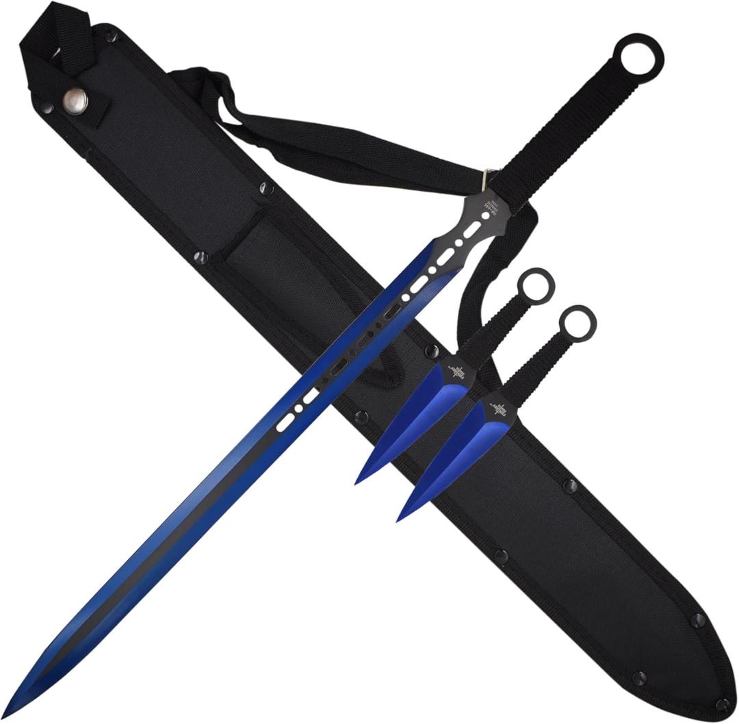 Fantasy Sword & Two Throwing Knives (Blue)
