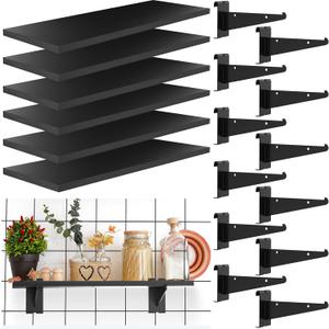 6 Pack Gridwall Shelf 15.7 x 6 Inches Wooden Gridwall Shelves with Metal Brackets Grid Wall Shelving Organizer Heavy Duty Gridwall Accessories for Home Garage (6, 15.7 x 6 x 0.6 inches)