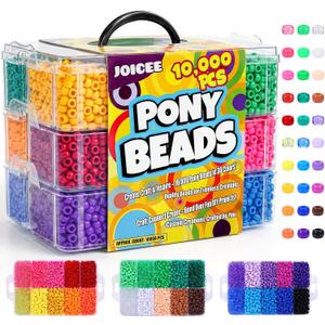 JOICEE 10000Pcs Pony Beads Bulk, 30 Assorted Colors Kandi Beads Rainbow Pony Beads for Making Friendship Bracelet Necklaces Jewelry Hair Braiding DIY Craft Gifts