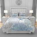 Duvet Cover Set King Size, Blue Nautical Coastal Starfish 3 Piece Bedding Duvet Set with Zipper Closure, Home Decor Microfiber Fabric Duvet Cover with 2 Pillow Shams for Bedroom