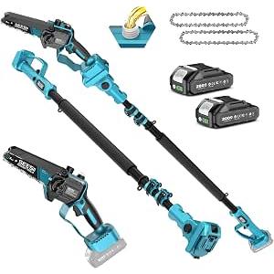 SEESII 2-in-1 Electric Pole Saws for Tree Trimming, 6 Inch Mini Chainsaw Cordless with Extension Pole, Battery Powered Pole Chain Saw, Tree Trimmer Limb Branch Cutter Pruner with 2 Battery