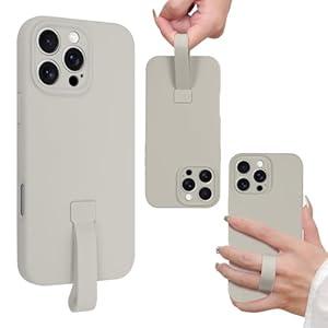 SOKAD for iPhone 16 Pro Case with Finger Strap, Slim Liquid Silicone Rubber 3 Layers Phone Case with Finger Grip for Women Men, Full Camera Protection Shockproof Case Cover, Grey