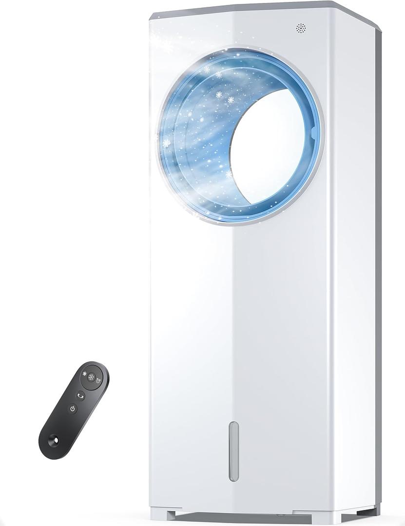 Windowless Portable Air Conditioner, Small Evaporative Air Cooler for Room No Window, 3-Speed Settings, 4 Modes, 7H Timer, Remote Control, 4 Ice Packs, Quiet AC Unit for Bedroom, Snow