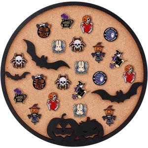 BENECREAT Round Cork Boards, Bats and Pumpkins Pin Display Board, 11.8x0.7inch Bulletin Board Brooch Jewelry Display Cork Tray for Brooch Pin Storage, Halloween Decor