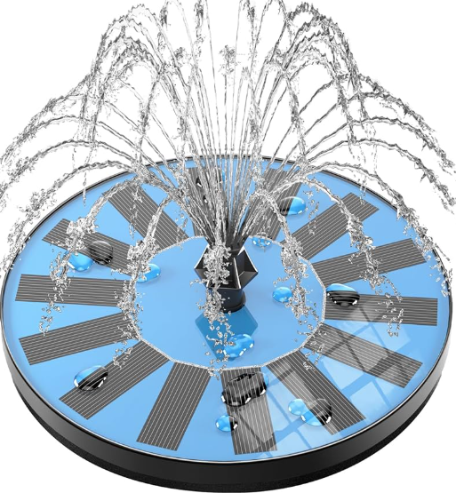 Solar Fountain Bird Bath Fountains Pump Upgraded 100% Glass Panel, Solar Powered Water Fountain with 8 Nozzles & 4 Fixers for Garden, Pond, Pool, Patio, Outdoor - No Battery Needed