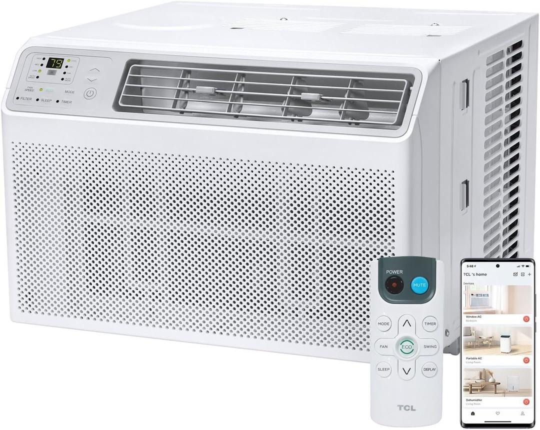 TCL 8000 BTU Smart Window Air Conditioner, Best Compact Quiet Energy Efficient AC Unit, Fan & Dehumidifier, Rooms Up To 350 Sq. Ft., Remote Control, Works with Alexa, Google Assistant & TCL Home App