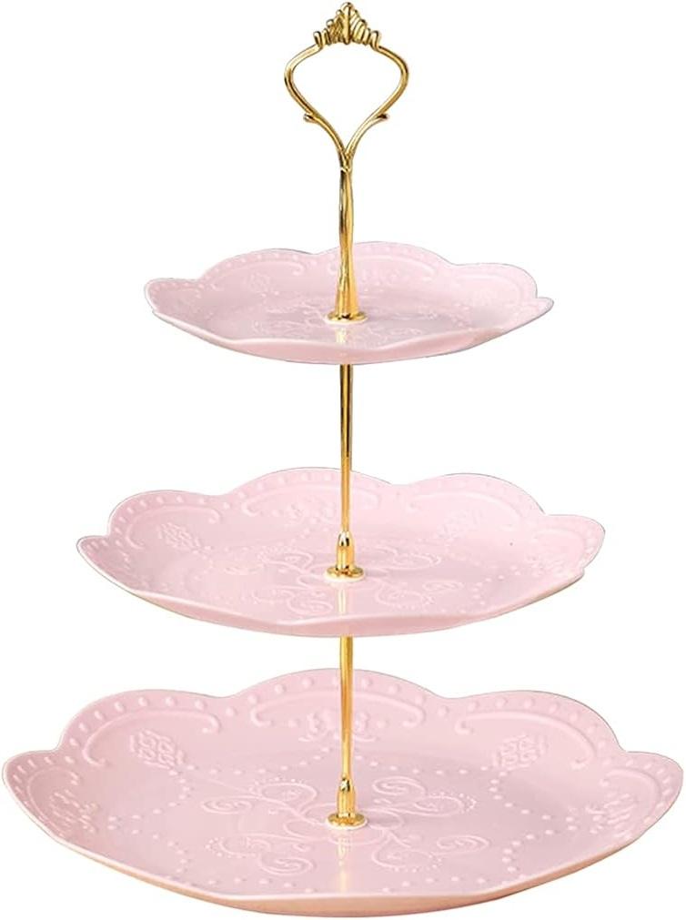 3 Tier Plastic Cupcake Stand Dessert Cupcake Stand Cakes Fruit Candy Display Tower for Wedding, Birthday Party, Tea Party and Baby Shower (Pink, 1)