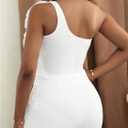 GORGLITTER Women's One Shoulder Flower Crop Tops Casual Floral Tropical Sleeveless Cute Summer Going Out Tank Tops (White, L)