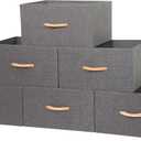 Large Storage Bins, Foldable Storage Baskets with Wooden Handles, Fabric Clothes Storage Boxes for Shelves for Organizing Closet Shelf Nursery, Grey 6-Pack