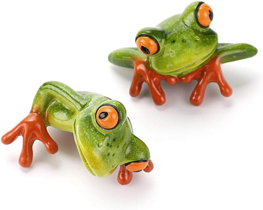 JUXYES Set of 2 Resin Creative 3D Craft Frog Figurine Computer Monitor Decor, Personalized Animal Collectible Figurines Mascot Frog Resin Crafts for Home Office Decoration
