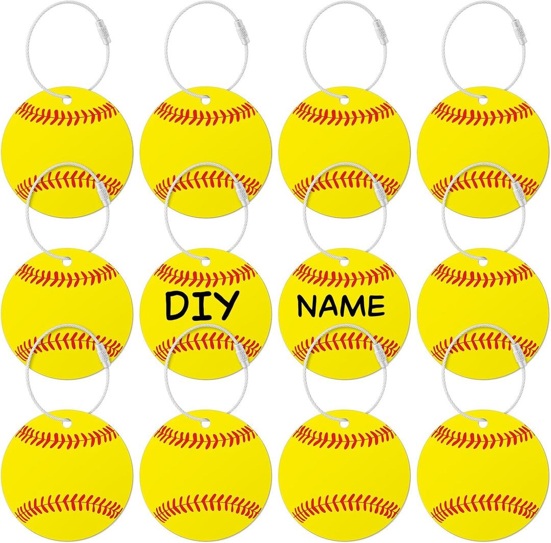 12 Pcs Softball Luggage Tags for Suitcases Travel Suitcase Labels with Metal Ring 2.75in Softball Keychain,Softball Accessories PVC Name Id and DIY Pocket Hug Card for Men Women Travel Bag Suitcase