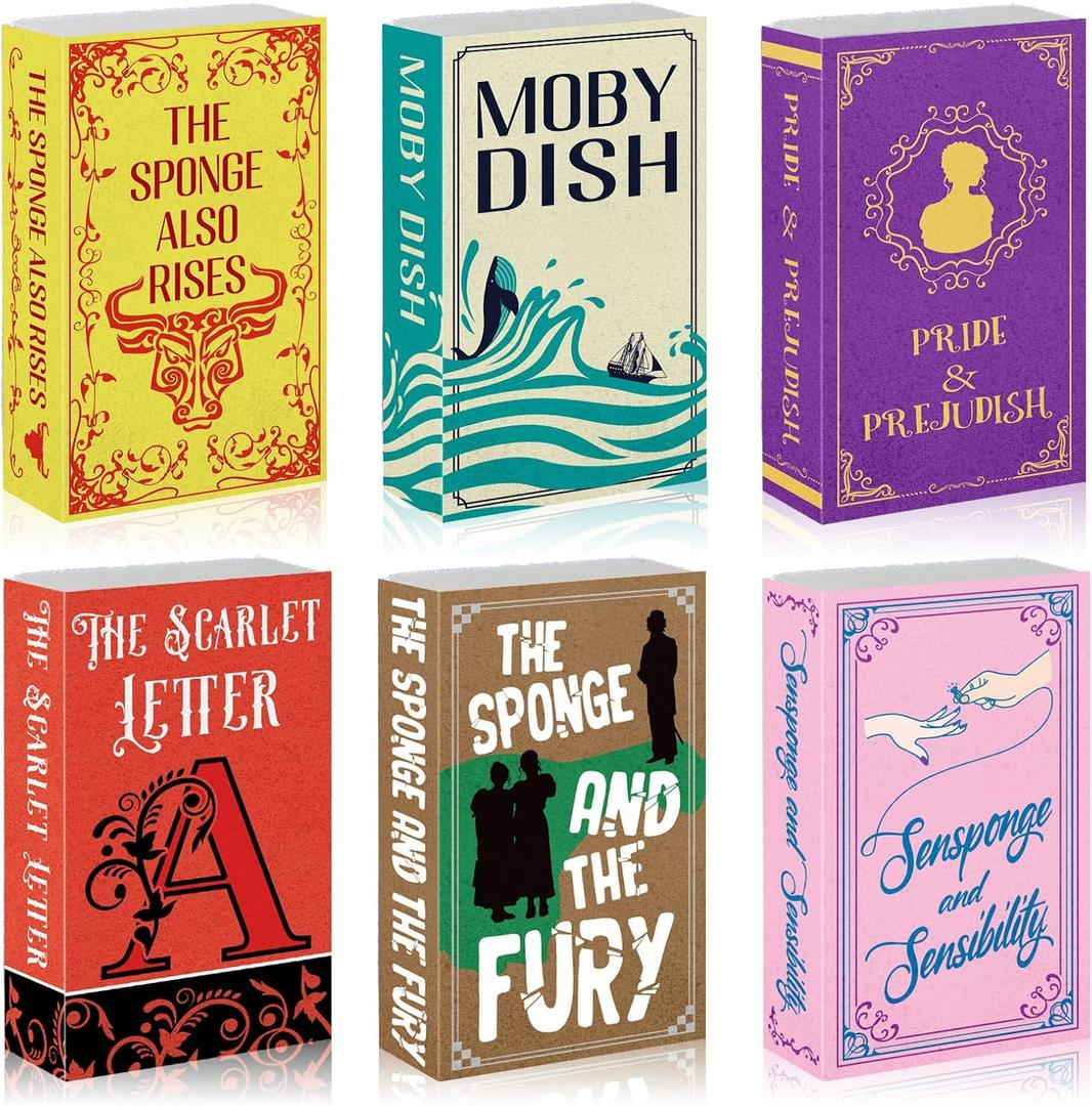 6 Pieces Book Kitchen Sponges Novels Sponges Fun Non-Scratch Scrub for Washing Dishes Pots Pans and Household Cleaning Supplies for Kitchen Dishes Furniture Gifts (6, Book-2)