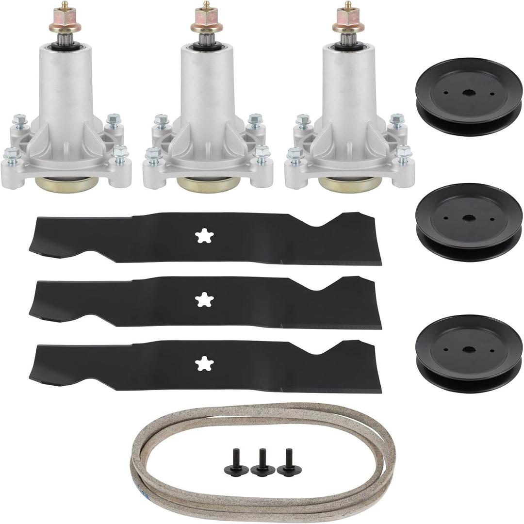 ACEBRI 54" Deck Rebuild Kit for Husqvarna YTH2454 LGT2654 LGT2554 Includes 3 Spindle 187292 3 Blades 187254 3 Pulleys 153535 1 Belt 21546382