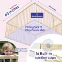 Foldable Wooden Baby Playpen Large Play Yard for Babies, 2-in-1 New Mom Helper Portable Fence, 25" Tall Custom Wood Gate with Adjustable Size & Shape for Infants 3-18 Months -63x63x25 inch