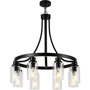 8 Light Chandeliers for Dining Room Linear Kitchen Island Lighting with Rectangular Clear Glass Shades, Modern Pendant Light Fixture Black for Kitchen Dining Room Living Room
