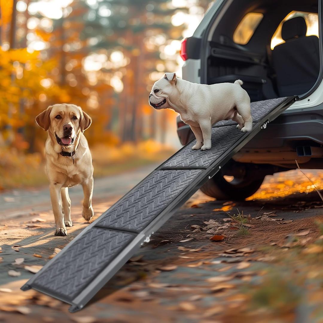 Moonflor Dog Ramp for Car 63" Long & 17" Wide Folding Portable Pet Ramp Dog Ramps for Large Dogs with Non-Slip Rug Surface Outdoor Dog Ramp Up to 250 LBS Pet Ramp for Large Dogs for SUV Car & Truck 