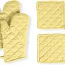Native Fab 4 Piece Set - 2 Oven Mitts & 2 Potholders, Heat Resistant, 100% Cotton, Quilted Design, Non-Slip Grip, Machine Washable, Ideal for Baking, Cooking, BBQ, Kitchen Protection - Pale Yellow