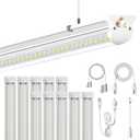 ONLYLUX 10Pack 8FT LED Shop Light, 6000K White 100W Super Bright, 15000lm V Shape Garage Lighting, Plug and Play, Upgrade Hanging/Surface Linkable LED Shop Lights for Workshop