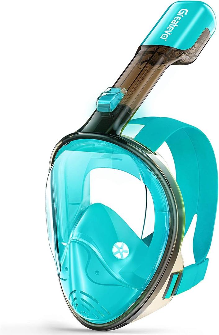 Greatever Full Face Snorkel Mask, Snorkeling Gear for Adults with Latest Dry Top Breathing System and Detachable Camera Mount, Foldable Snorkel Mask Adult, Snorkels Anti-Fog & Anti-Leak (Small-Medium, Green)
