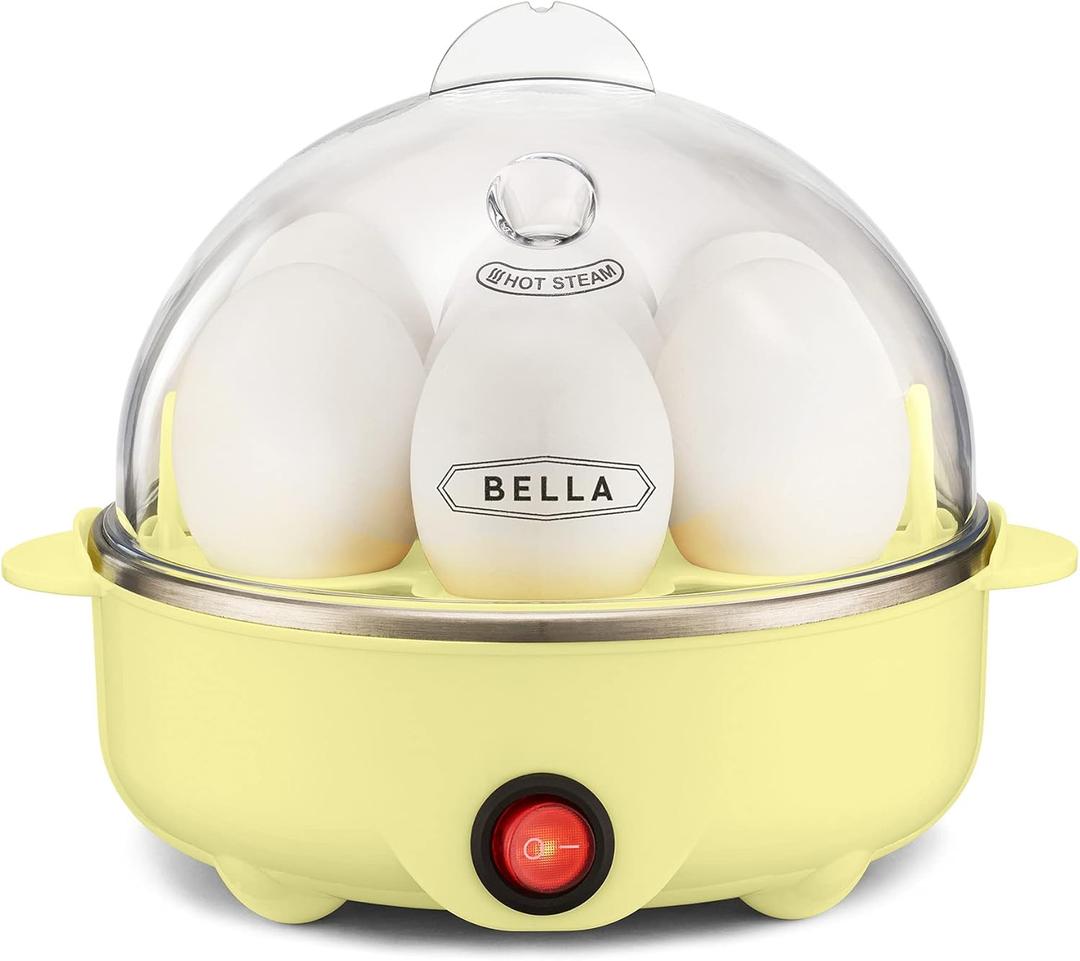 BELLA Egg Cooker, Rapid Boiler & Poacher, Meal Prep Essential, Family Sized Meals: Make Up To 7 Large Boiled Eggs, Dishwasher Safe Lid with Cool-Touch Handles, Poaching Tray Included, Yellow