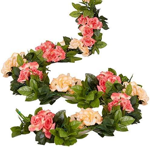 4 Pack Artificial Flower Garland Silk Roses Vines Fake Flowers Garland with Flowers Hanging Flowers Garlands for Wedding Arch Room Decoration 7.2 Ft (Orange)