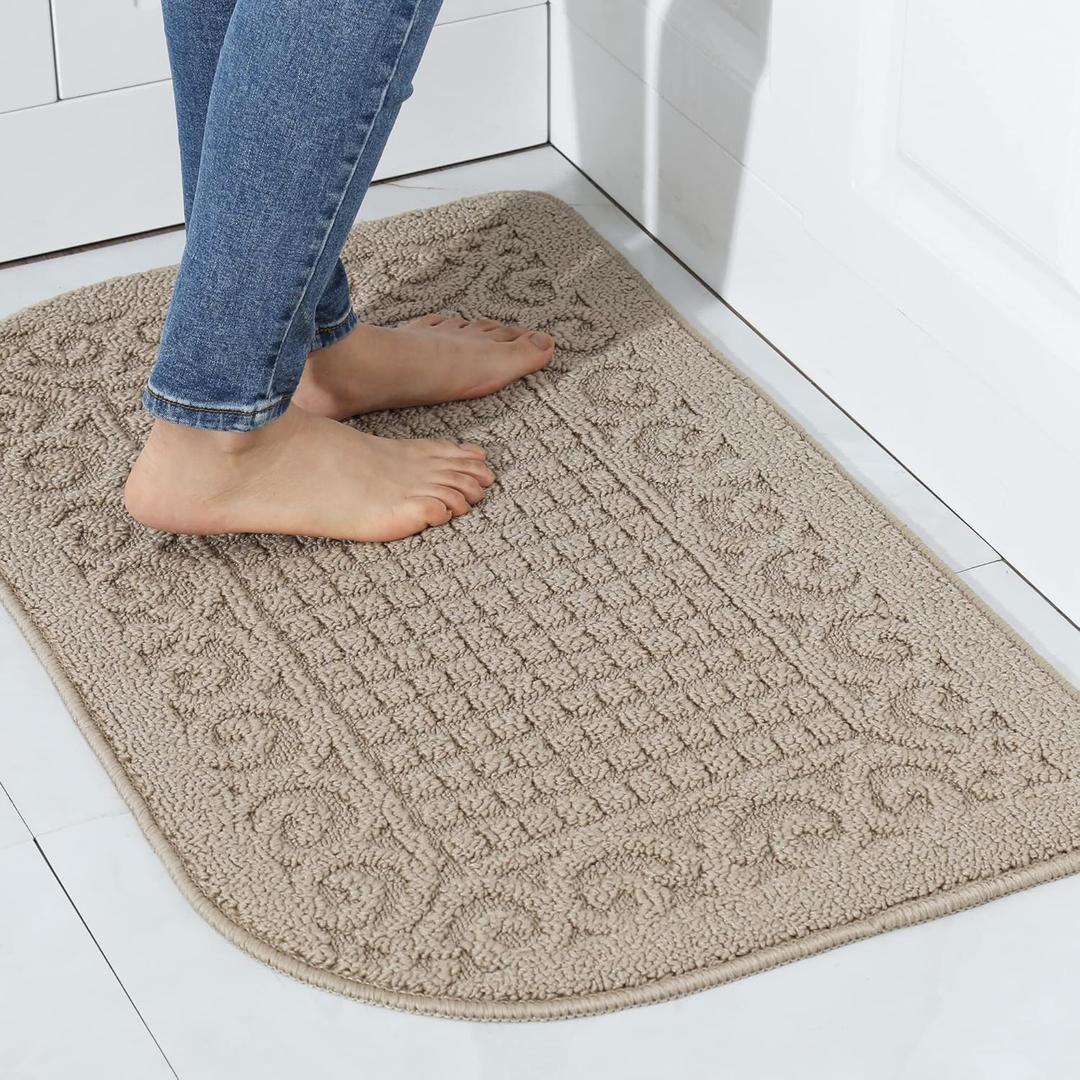 COSY HOMEER 32X20 Inch Anti Fatigue Kitchen Rug Mats are Made of 100% Polypropylene Half Round Rug Cushion Specialized in Anti Slippery and Machine Washable (32x20in Beige 1pc)