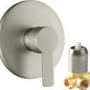 Shower Valve Handle Bathroom Shower Mixer Valve Kit, Wall Mount Rough-in Tub Shower Control Valves Round 1 Way Single Function, Female Thread, Brushed Nickel
