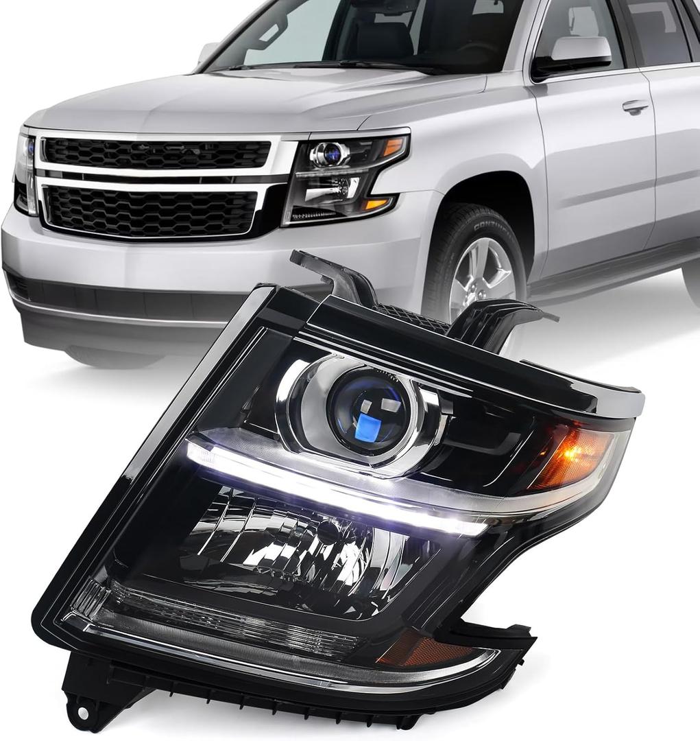 Huray Halogen Headlight Assembly Fit for Chevy Tahoe/Suburban 2015-2020 LH OE Projector Headlamp w/o Bulbs for Chevrolet Tahoe Replacement Driver Side