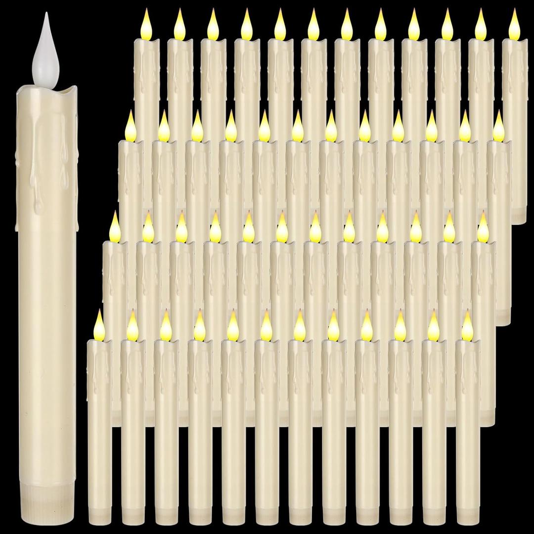 Baquler 48 Pcs 7.5 Inch Ivory Flameless Taper Candles LED Candle Sticks Battery Operated Flickering LED Candlestick Window Plastic Candle for Wedding Halloween Christmas Decor(No Battery)