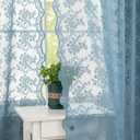 Slate Blue Lace Curtains 54 Inch Length 2 Panels for Bathroom Vintage Floral Kitchen Short Sheer Window Panels with Scalloped Edge Boho Coatal Small Window Treatments Rod Pocket W52 X L54 Denim Blue