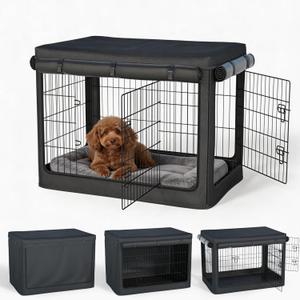 Dog Crate Cover, Fits Most 24-inch Dog Crates, Heavy Duty 1680D Waterproof Oxford Kennel Cover with Detachable Top & Breathable Mesh for Small Dogs, Universal Fit for Wire Crates (Black, Cover Only)