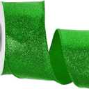 MECCANIXITY 2.5 Inch Glitter Wired Ribbon, Green Sparkly Iridescent Ribbon 5 Yard for Christmas Tree Wreath Decoration Gift Wrapping, with Metallic Edge